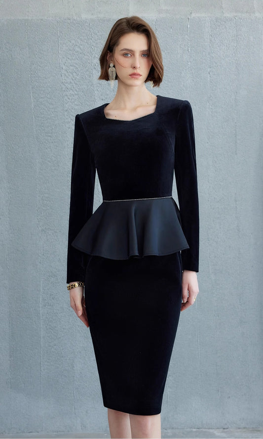 Midnight Velvet Peplum Dress