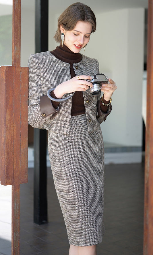 Autumn Birch Tweed Skirt Suit Set