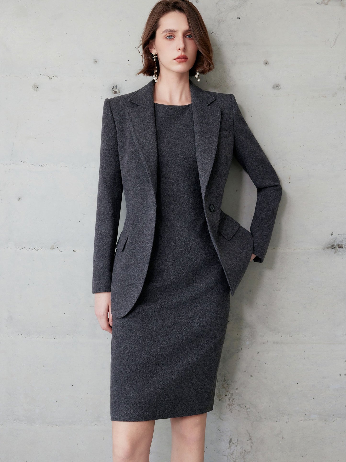 Charcoal Blazer & Sheath Dress Set