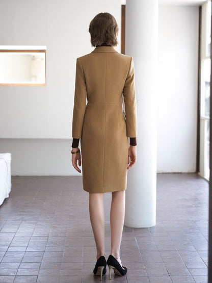 Camel Luxe Double-Breasted Dress Coat