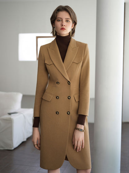 Camel Luxe Double-Breasted Dress Coat